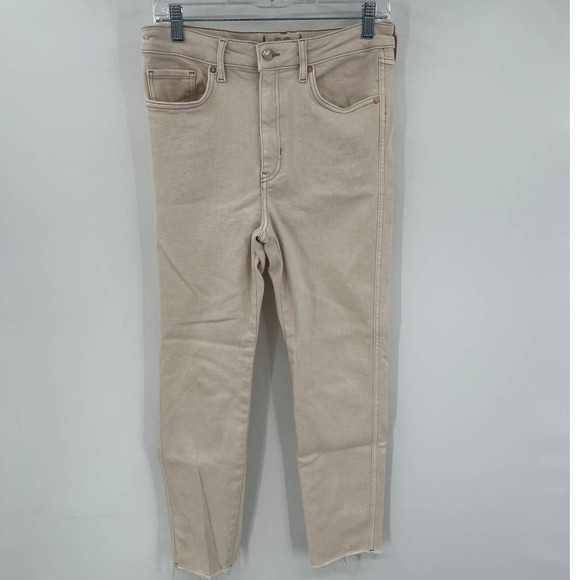 We the Free Free People Cream stretch raw hem high rise cropped jeans size 32 - Picture 1 of 5